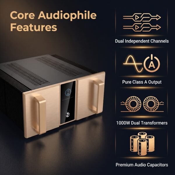 MK9600 Pure Class A Power Amplifier, HiFi Audiophile Grade Fully Balanced 1000W+1000W High Fidelity Stereo Post-stage Amplifier for Home Audio Speaker System