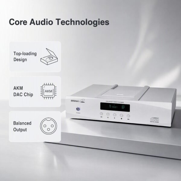 BRZHIFI CD100 Top-Loading Hi-Fi CD Player, Balanced Audio Output, Audiophile Digital Audio Source